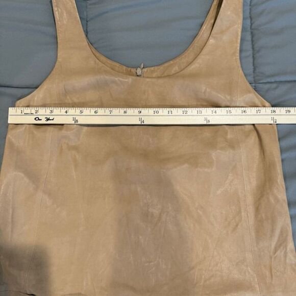 Vince Lamb Leather Shift Dress Tank Tan Front Pockets Light Size 10 READ - Picture 12 of 14